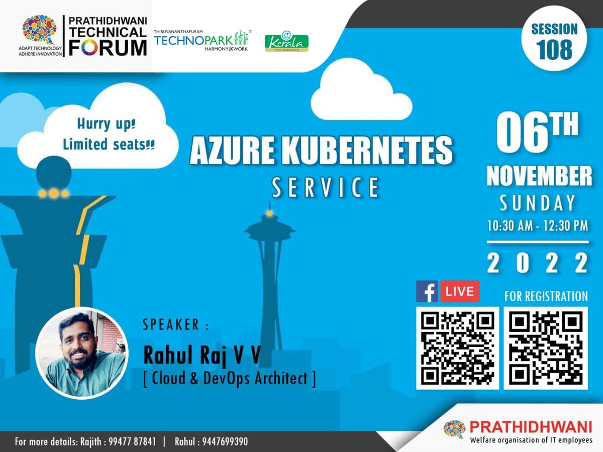 mytechnopark's tweet photo. #Prathidhwani Technical Forum's Free Session on Azure Kubernetes Service

This training will help you to understand the basics of Azure #Kubernetes Services. 

For registration:
https://t.co/c854M19Eu5

#TechnoparkTrivandrum #Technopark #KeralaITParks https://t.co/bO6YX00EmF
