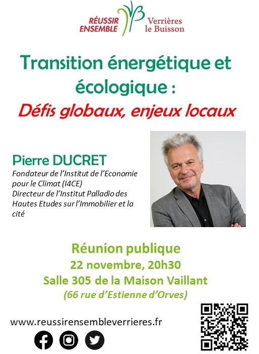 Rendez-vous le 22 novembre pour parler transition écologique avec Pierre Ducret !