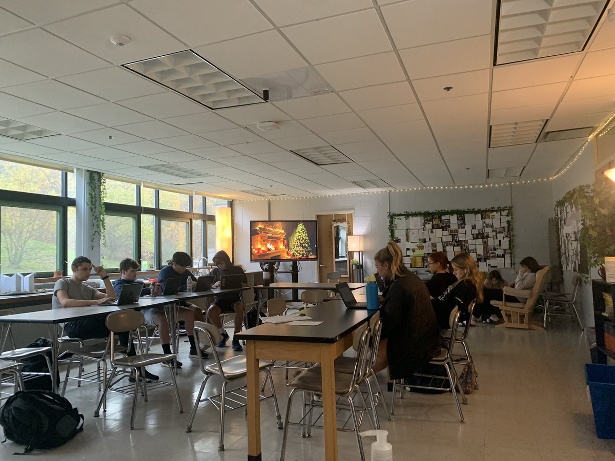 As we wrap up the term and, coincidentally, our unit on education, D-Block students asked to play music for a peaceful and productive morning. When I mentioned that holiday music should be reserved for after Thanksgiving, I was quickly corrected. Happy New Term Eve? <a href="/hopedalejshs/">Hopedale Jr-Sr HS</a>