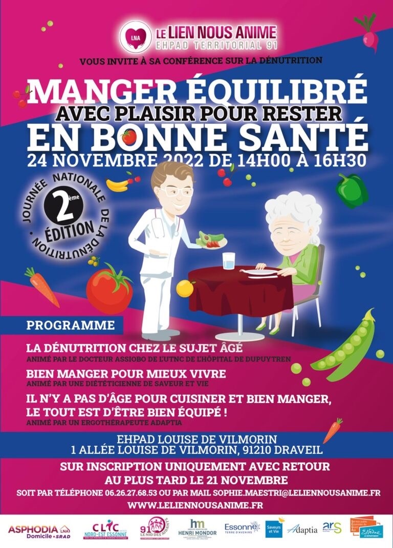 2° Edition Journée Nationale de la Dénutrition- SAVE THE DATE - 24 Novembre = Après-Midi de conférences dans l'#EHPAD #Louise de Vilmorin <a href="/VilledeDraveil/">Ville de Draveil</a> - Organisée via EHPAD-TERRITORIAL91 @leliennousanime Inscriptions jusqu'au 21/11. <a href="/CDEssonne/">Département de l'Essonne</a>