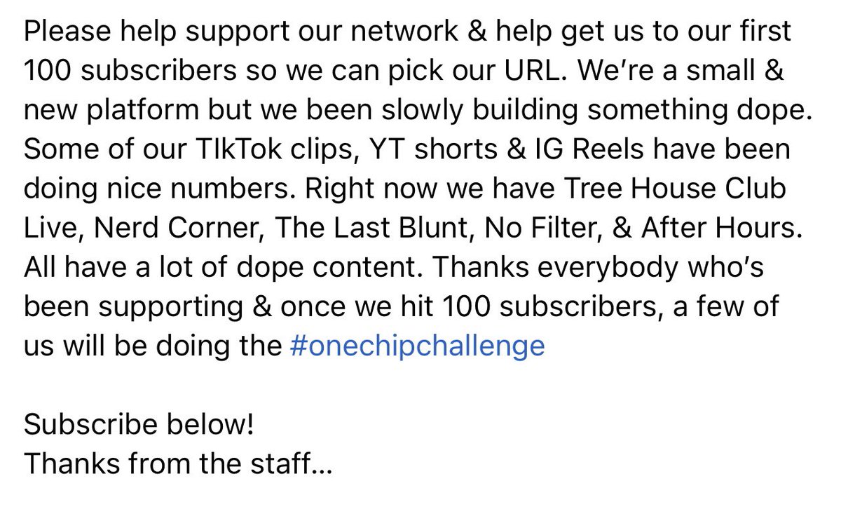 Ghambit's tweet photo. #TreeHouseClubLive #subscribers #onechipchallenge https://t.co/yUueUDbY2t