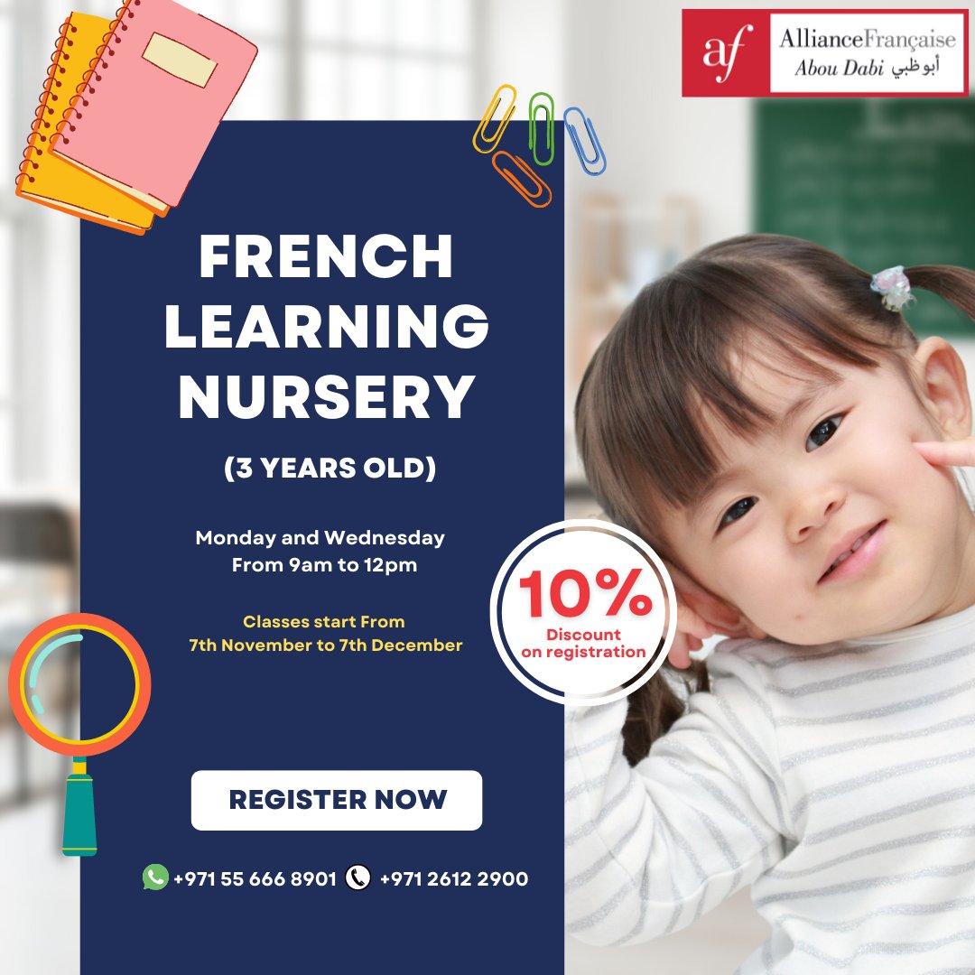Research shows that learning a second language boosts problem-solving,critical-thinking
and listening skills, in addition to improving memory, concentration, and the ability to multi-task.
(c) Google

Register now and get 10% Discount.
📞CALL US:
WhatsApp: +971556668901