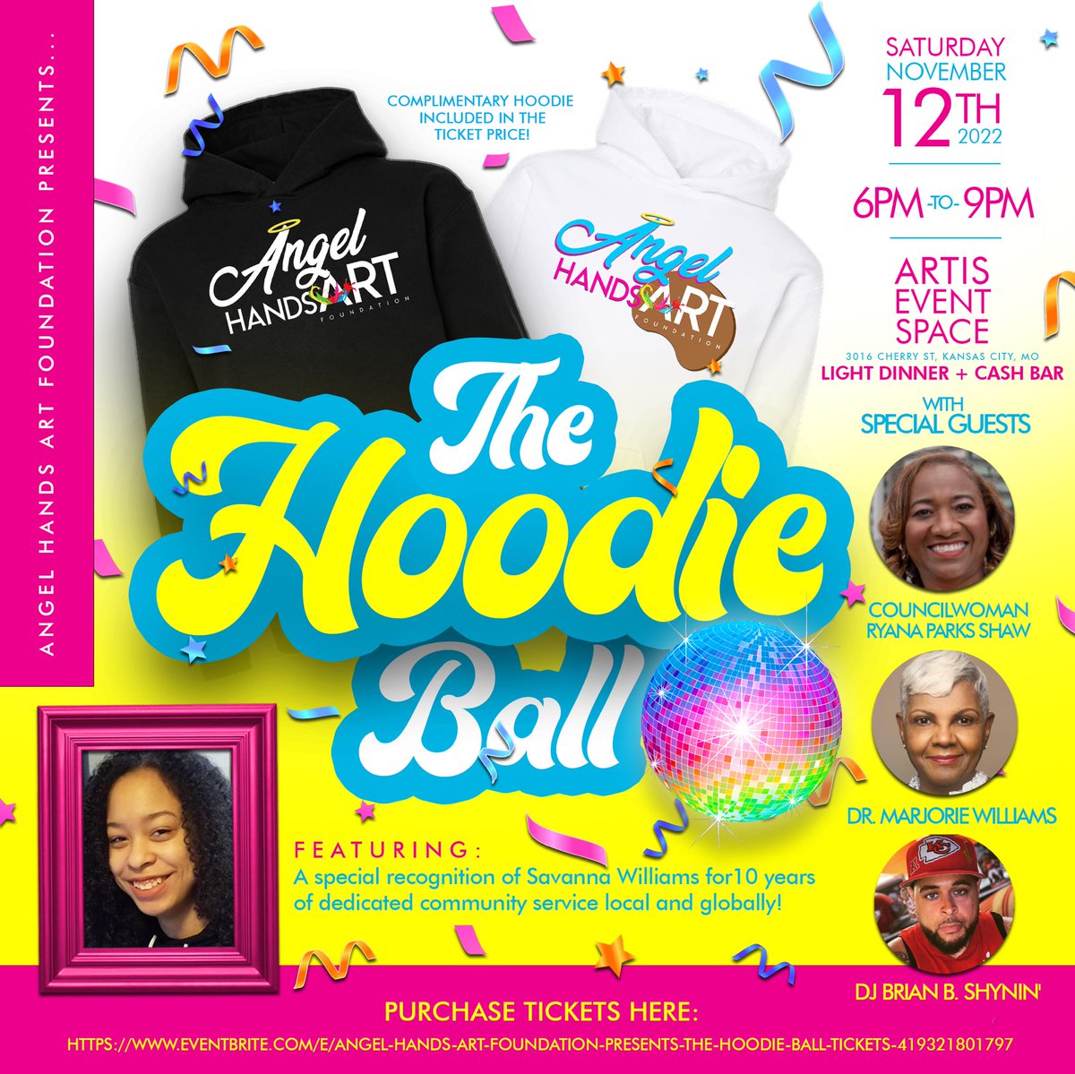It’s Hoodie Season and THIS is the Hoodie that helps underserved children in KC and around the globe!!!!

Get yours now for FREE (available in many colors) when you purchase your ticket to the Inaugural Angel Hands Art Foundation #HoodieBall !!!