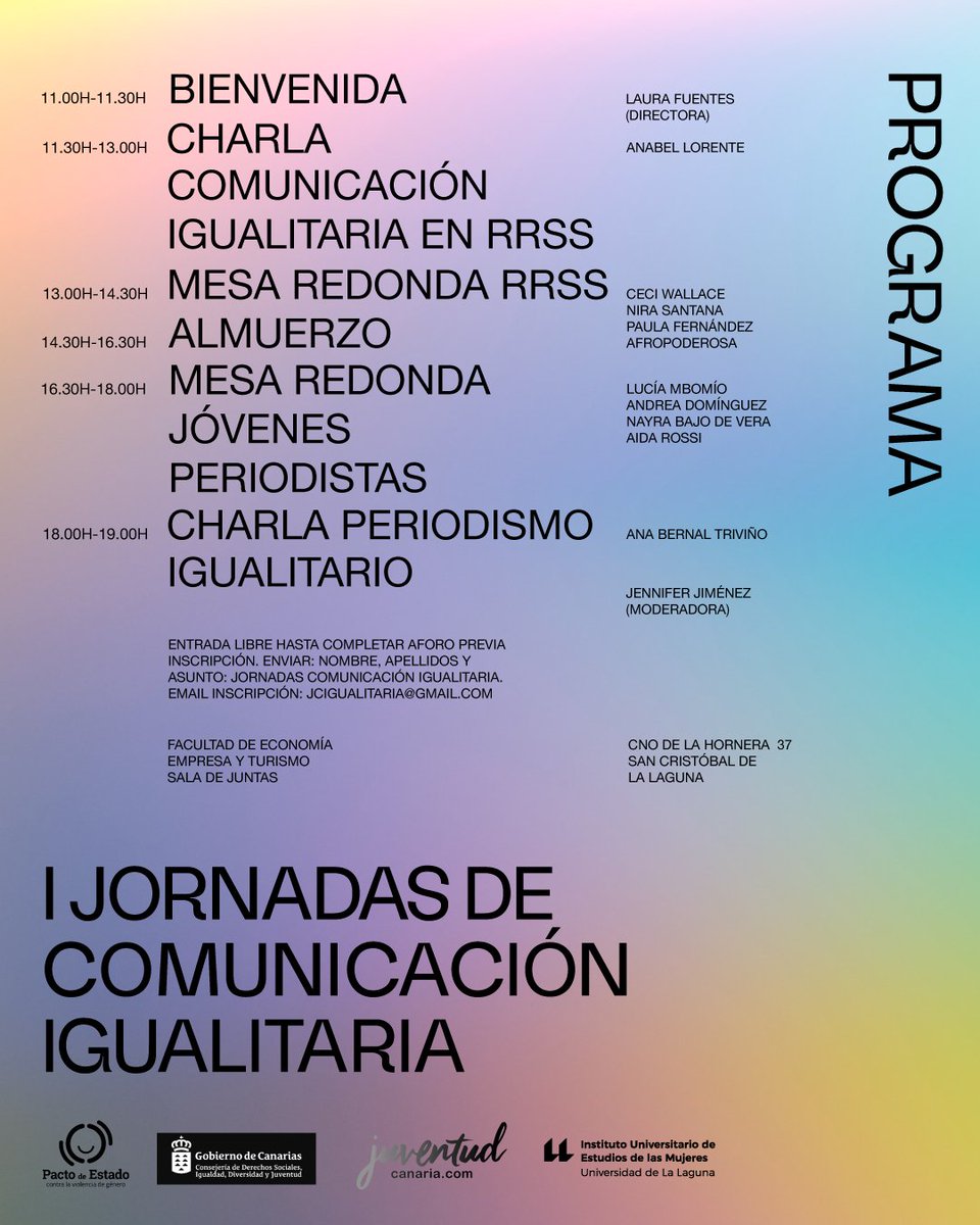 IUEM (@iuem_ull) on Twitter photo Les invitamos a las I Jornadas de Comunicación Igualitaria que están organizadas junto con <a href="/juventudcanaria/">JuventudCanaria.com</a>. Son gratuitas y tendrán lugar este viernes 11 de noviembre en la Sala de Juntas de la Facultad de Economía de la ULL.#JCIgualitaria Les invitamos a las I Jornadas de Comunicación Igualitaria que están organizadas junto con <a href="/juventudcanaria/">JuventudCanaria.com</a>. Son gratuitas y tendrán lugar este viernes 11 de noviembre en la Sala de Juntas de la Facultad de Economía de la ULL.#JCIgualitaria