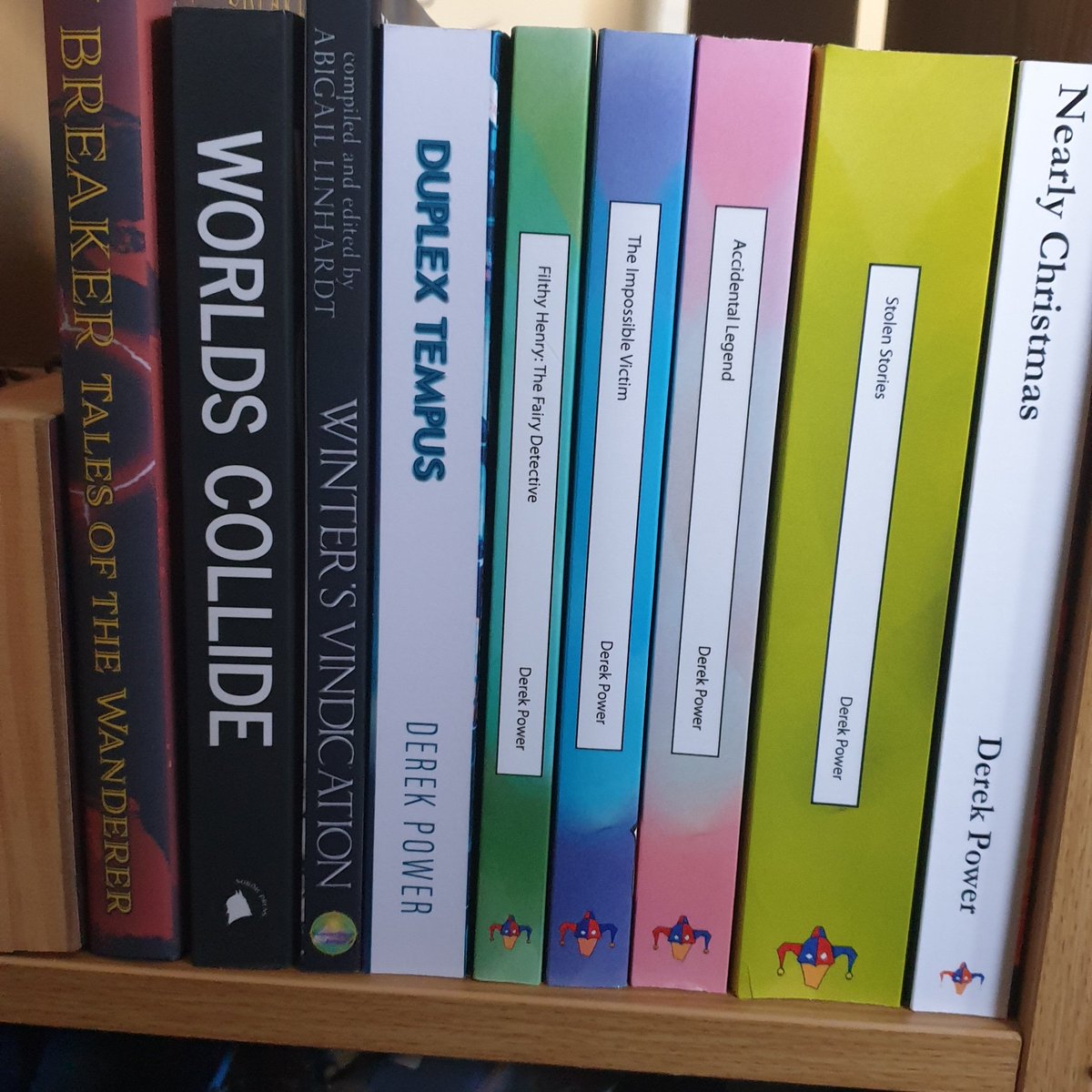 dcpower_author's tweet image. Six novels and stories in three anthologies  - over eight years of writing. Looks pretty good on the shelf I have to say. #writing #indieauthor #WritingCommunity