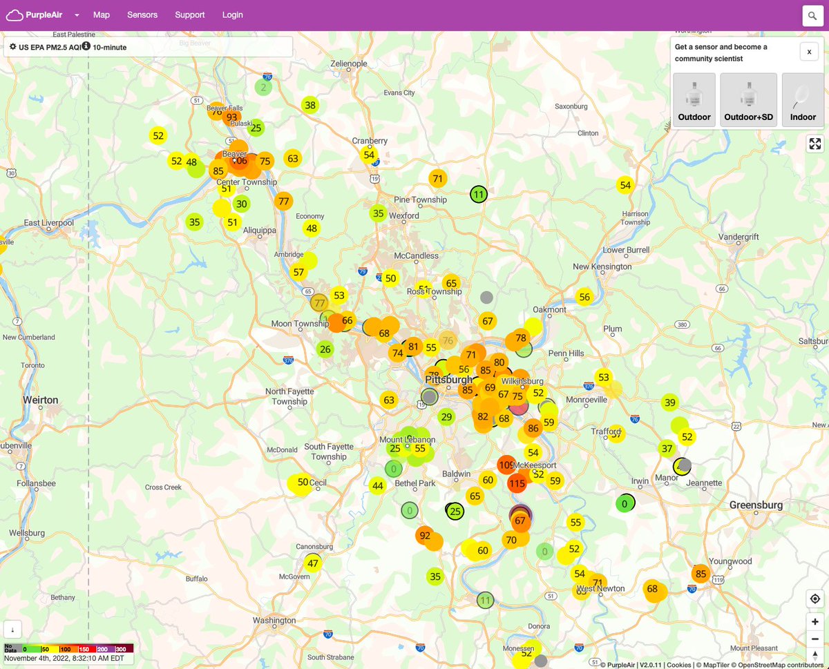 inversion_doc's tweet photo. #Stinkburgh Alert!# Stench reports coming in. Air quality reached #1 worst in the nation this morning around 5:16am at the Liberty/Clairton monitor. #werenumber1 #airquality #Pittsburgh https://t.co/r6JzEhEGQA