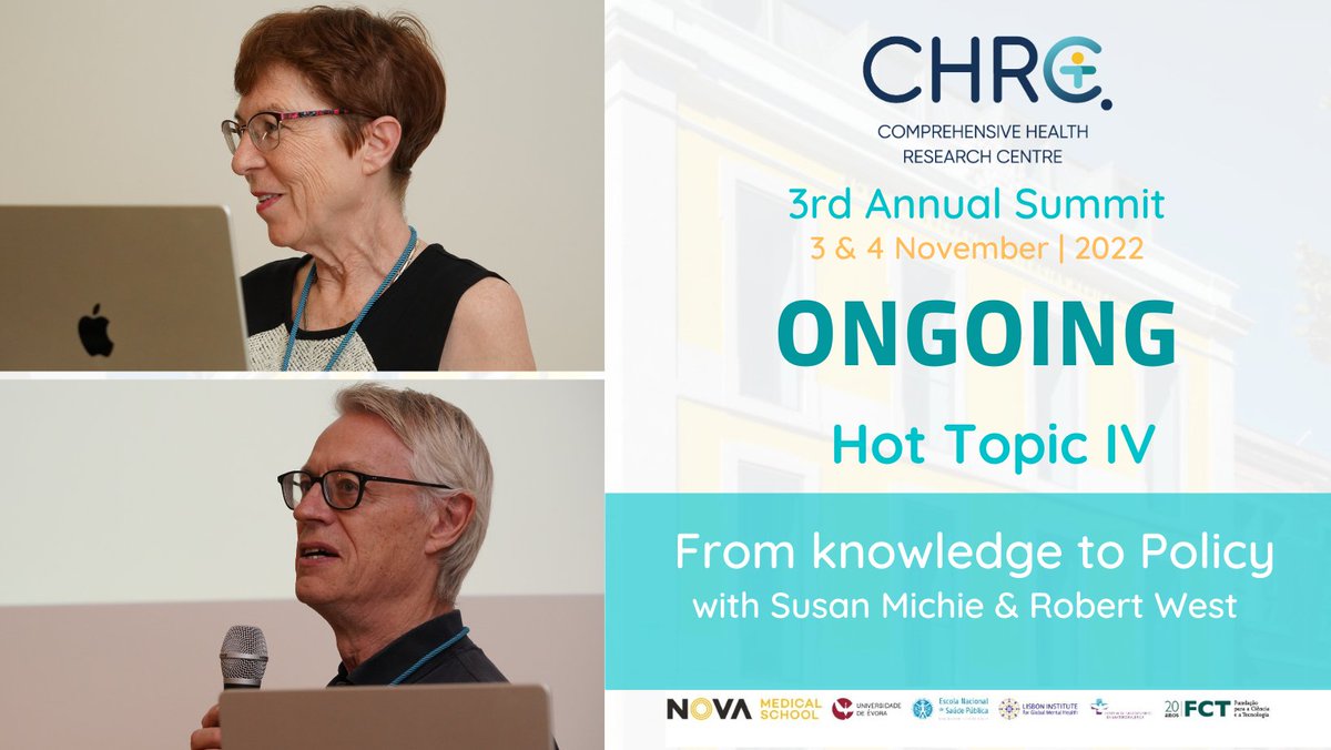 CHRC_Centre's tweet photo. Hot Topic #4
Susan Michie and Robert West premiere the first Hot Topic of the last day of the 3rd CHRC Annual Summit.
#chrcsummit https://t.co/0h2MCwPvoU