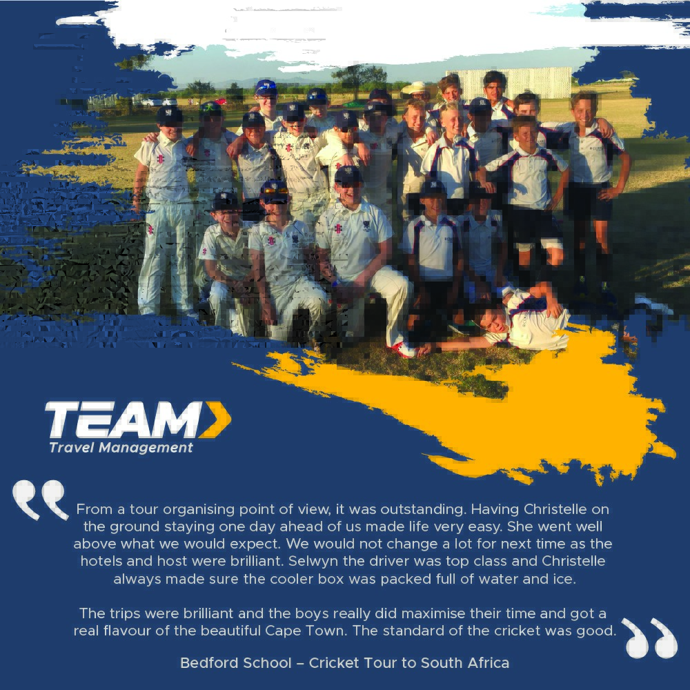 It is always great to get feedback from our clients after a successful Cricket Tour to Cape Town, South Africa. 

#SouthAfrica #CapeTown #CricketTours #SportsTravel #DestinationManagement #TeamTravel #BedfordSchool