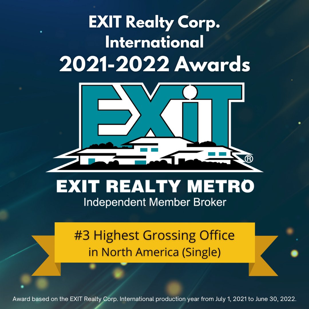 EXITRealtyMetro's tweet photo. We work with an awesome group of agents and this award is all about them and the great work they do. From our agents to our staff and of course the clients that put their trust in us. Thank You! https://t.co/m7WTpEKiLf