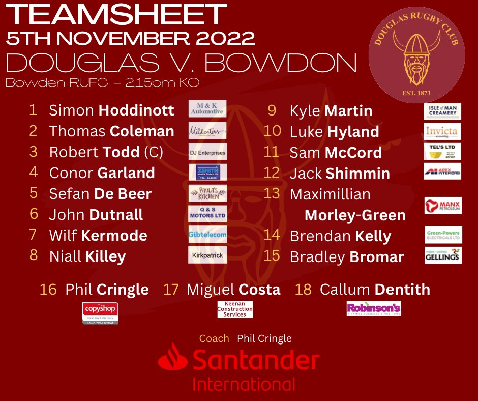 Douglas RUFC (@douglasrufc) on Twitter photo Douglas 1st XV travelling squad away this weekend v <a href="/BowdonRugby/">Bowdon RUFC</a>๐๐ฎ๐ฒ
๐ Bowdon Rugby Club
๐
5th November ๐
โฑ 2:15pm KO
#DougllasrugbyClub #IsleofManSport Douglas 1st XV travelling squad away this weekend v <a href="/BowdonRugby/">Bowdon RUFC</a>๐๐ฎ๐ฒ
๐ Bowdon Rugby Club
๐
5th November ๐
โฑ 2:15pm KO
#DougllasrugbyClub #IsleofManSport