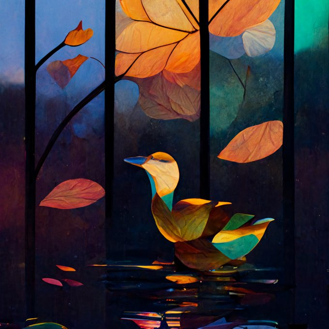 Gm! 🦆 ☕️ 🌥️ Fridays just have a better vibe, always 😎 (Just Ducky) #NFT #artist #art #nftcommunity #nftartoftheday #digitalart #AIart #Autumn #StainedGlass #GenerativeArt