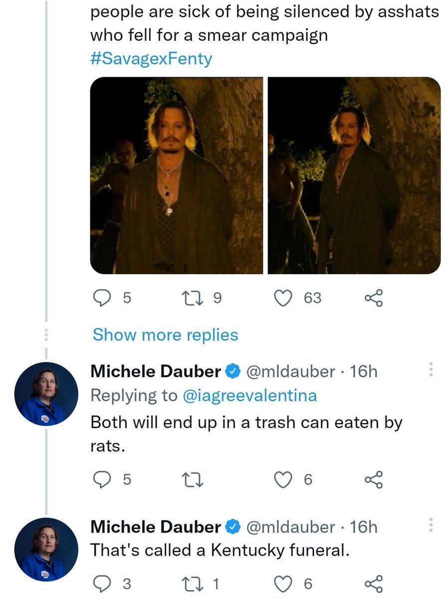 ChateauBunnyIAH's tweet photo. @mldauber @iagreevalentina Stanford professor making death threats, wishing a Kentucky funeral on a abused black woman is not racist at all! @MeTooMVMT @RollingStone @Stanford @THR must be so proud.
@CourtTV @CNN @FoxNews @CBSNews @Rihanna @BLMLA @nbc @FBI @FBILosAngeles
#MicheleDauberIsARacist https://t.co/0dNfNSsylb