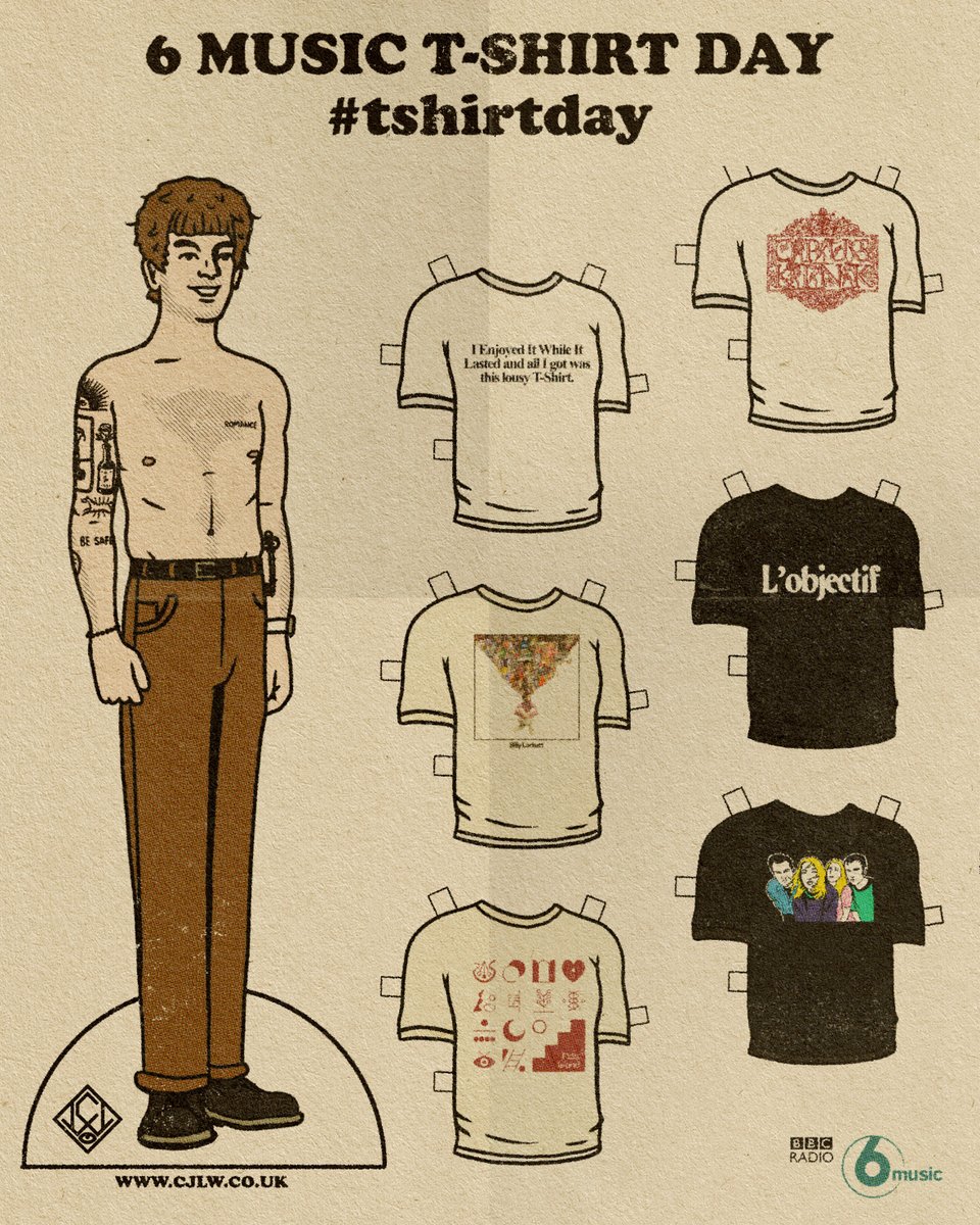 CameronJLWest's tweet photo. Happy #TShirtDay ! 
@bbc6music

It’s the man 
@steve_lamacq ‘s 15th annual T-Shirt Day 👕
I’ve been lucky enough to design a load of tees over the past couple years for some of my favourite bands, but which should I wear today? 👀

What band T-Shirt are you wearing?

#6music https://t.co/MpeOjOfFMo