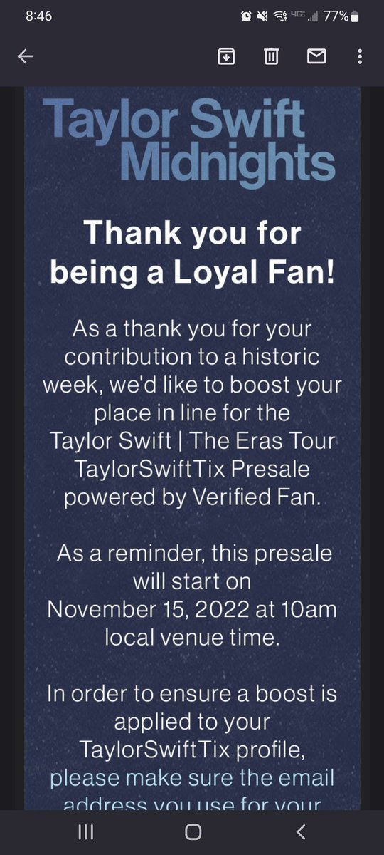 milliebugsmama's tweet photo. Eeeek! I am so excited! @taylorswift13 #ErasTour #TaylorSwiftMidnights https://t.co/JPW2JMEOwb