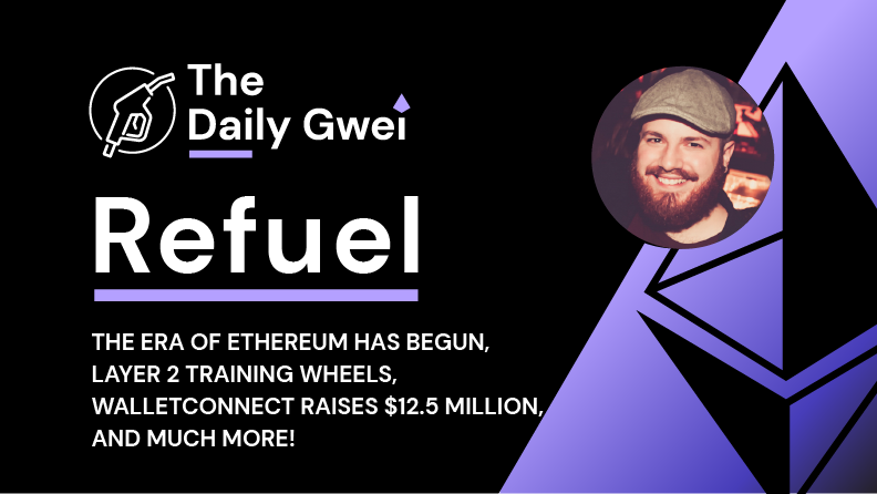 sassal0x's tweet photo. The latest @thedailygwei Refuel is ready for your consumption! ⛽️

Today's topics:
- The era of Ethereum has truly begun 👀
- Layer 2 training wheels 🛞
- WalletConnect raises $12.5 million 📲
- and much more ➕

Watch 👇

https://t.co/A56Foyf9G7 https://t.co/SWVYO4pT8l