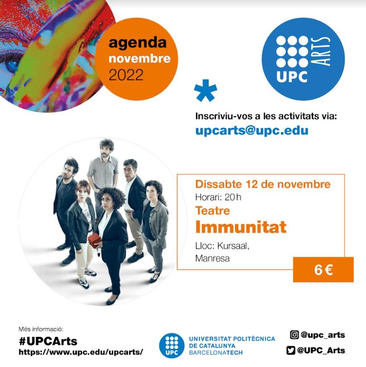 upcmanresa's tweet photo. Atenció!! @UPC_Arts aterra a Manresa!!
📅Dissabte 12 i diumenge 13 al @Kursaalmanresa
podeu gaudir de l'obra #Immunitat per 🎟️6 eurets.
#upcarts #upcartsexperience https://t.co/IbgQFxbexG