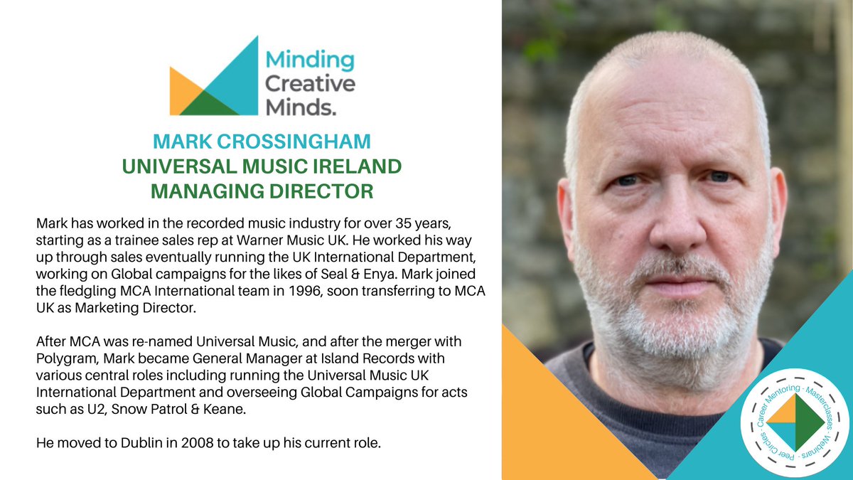 MindingCreative's tweet photo. Meet @UniMusicIreland's Mark Crossingham, one of our many mentors ready to provide career support as part of our fully funded programme.

We're very grateful to @UniMusicIreland for supporting our panel of mentors

Closing date tomorrow, apply now!

https://t.co/hZHYhaVW2S https://t.co/DafMWWBmCu