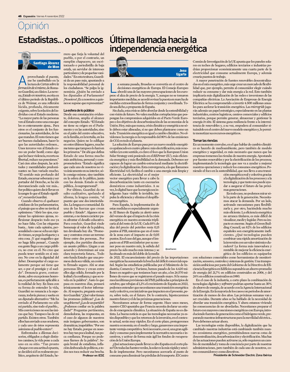 Josu Ugarte, Presidente de #SchneiderElectric Zona Ibérica, analiza la actual crisis energética y las medidas que las empresas del sector deben tomar para ser capaces de lograr un cambio estructural poniendo el foco en la sostenibilidad. Lee la tribuna completa en <a href="/expansioncom/">expansioncom</a>