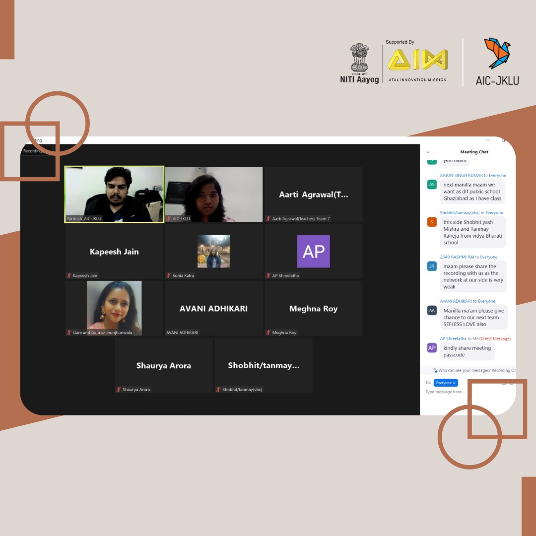 AicJklu's tweet photo. #SIP2022
AIC-JKLU has successfully hosted a Virtual SIP Orientation Session, on 4th November 2022 from 11:00 AM to 12:00PM. It has been attended with over 22 participants, includes 8 teams, ATL incharges and AIC-JKLU team. The session led to introducing innovations of each team. https://t.co/3rxCC3rXDI