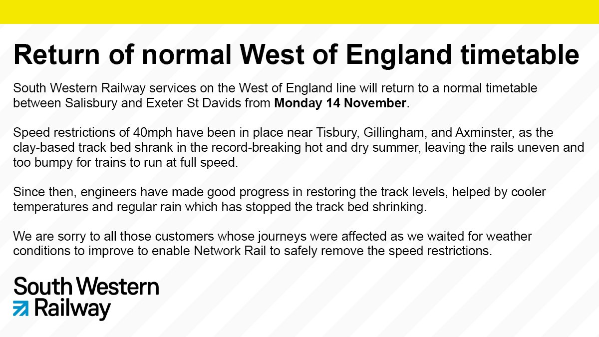SWR Help on Twitter "🚨 Services on the West of England line will