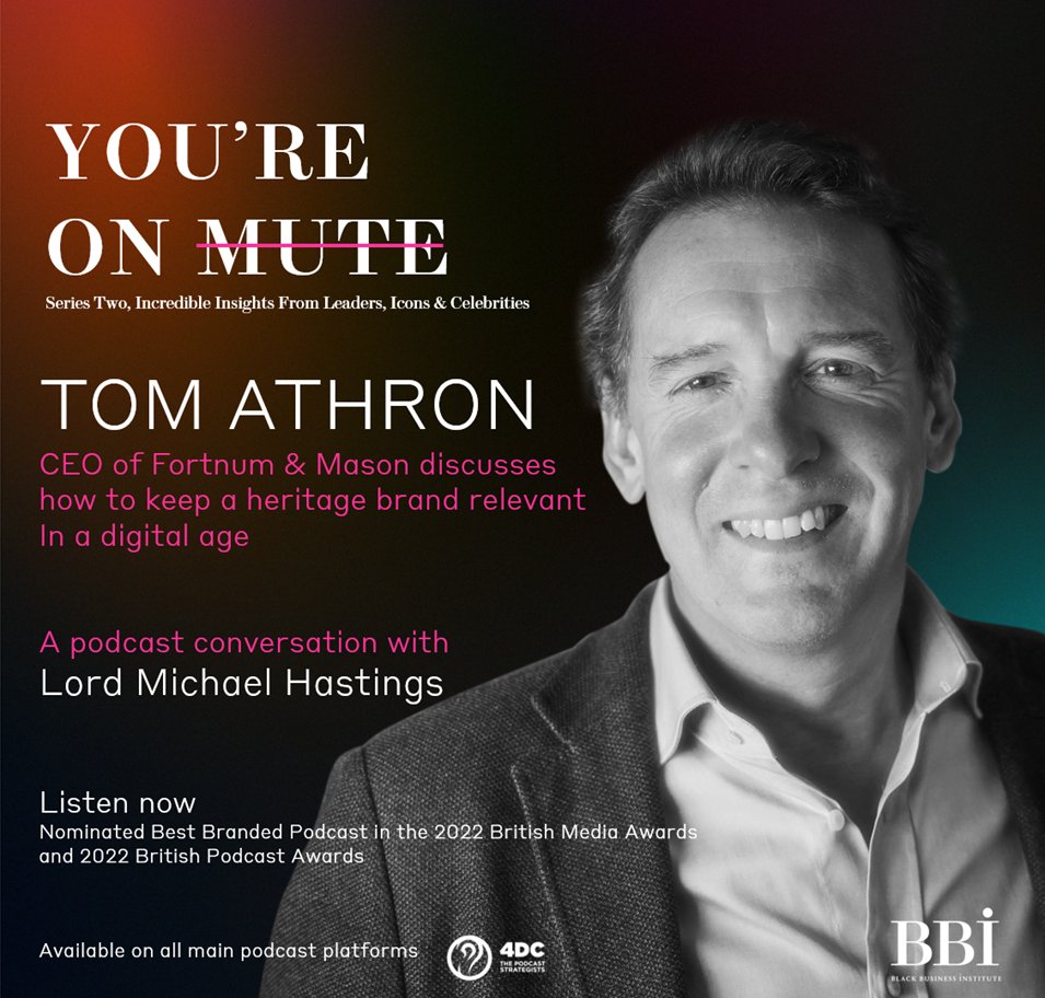 Includedcom's tweet image. Have you heard the lastest podcast from the @blackbinstitute? The new episode of You're on Mute features Tom Athron, CEO of @Fortnums. 

How has Tom's career shaped his views on diversity and #inclusion? Listen to the discussion:blackbusinessinstitute.com/podcast/