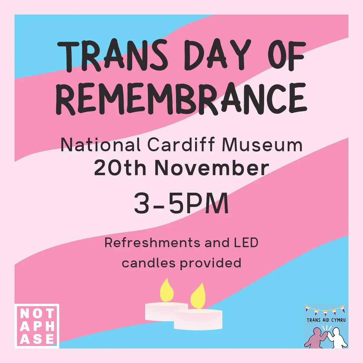 Join Trans Aid Cymru, Not A Phase, and friends on Sunday 20th November, 3-5 as we come together to remember those we’ve lost. We're asking people to book ahead to help manage numbers on the day.
buff.ly/3BAXqYp