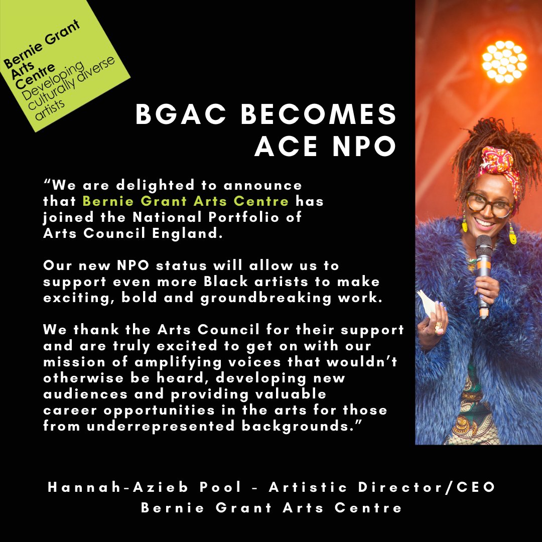BGAC has successfully secured £921,000 in funding & status as @ace_national National Portfolio Organisation, part of the national Investment Programme 23-26. Read our full statement incl. quote from Rt Hon. @DavidLammy, MP for Tottenham: berniegrantcentre.co.uk/about/bgac-rec… #letscreate #BGAC