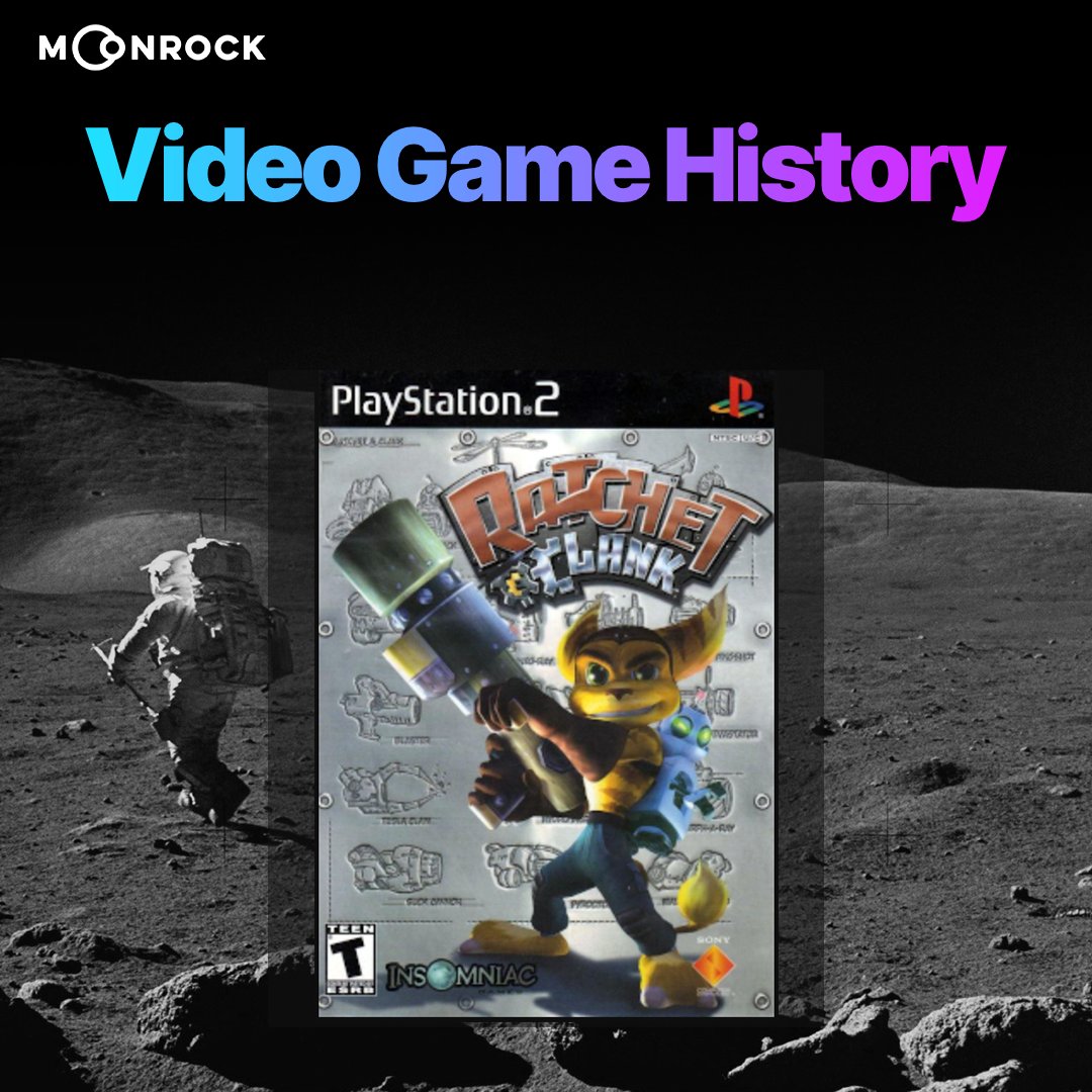 MoonrockAgency's tweet photo. On this day in Video Game History:

Ratchet and Clank is released by Insomniac in 1997 for PS2!

The game that started a legacy.  One of the most beloved games and characters and the Apocalypse Glove?! IYKYK. https://t.co/2Pkg7dRUfg