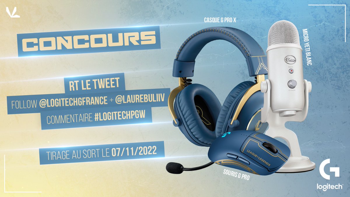 Laure Valée (@laurebuliiv) on Twitter photo À l'occasion de la PGW2022, avec <a href="/LogitechGFrance/">Logitech G France</a> on fait gagner à l'un d'entre vous un combo casque + souris + micro
Pour participer :
🔁Retweet + Follow
<a href="/LogitechGFrance/">Logitech G France</a> & <a href="/LaureBuliiV/">Laure Valée</a>
➡️Commenter avec #LOGITECHPGW
TAS le 07/11
Bonne chance à tous !🥰 À l'occasion de la PGW2022, avec <a href="/LogitechGFrance/">Logitech G France</a> on fait gagner à l'un d'entre vous un combo casque + souris + micro
Pour participer :
🔁Retweet + Follow
<a href="/LogitechGFrance/">Logitech G France</a> & <a href="/LaureBuliiV/">Laure Valée</a>
➡️Commenter avec #LOGITECHPGW
TAS le 07/11
Bonne chance à tous !🥰