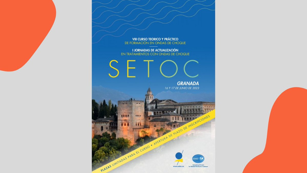 👨‍🏫 VIII Curso Teórico y Práctico de Formación en Ondas de Choque y 👩‍🏫 I Jornadas de Actualización en Tratamientos con Ondas de Choque 

🗓️ 16 y 17 de junio de 2023 
📍 Granada
➡️ Plazas limitadas

Pronto toda la información en web 🔜

#MedicinaFisicaYRehabilitacion
