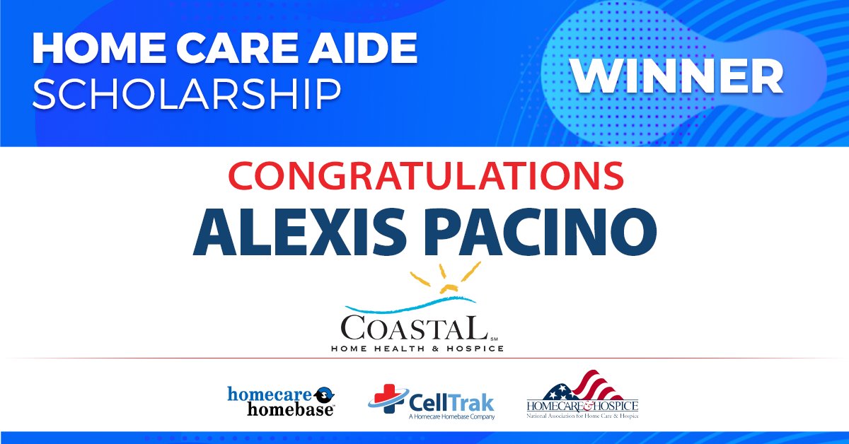 Congratulations to Alexis Pacino from Coastal Home Health &amp; Hospice. She is today's Home Care Aide Scholarship Winner! She loves helping people achieve comfort and peace. Come back for another scholarship spotlight. #homecare #homecarehospicemonth #homecareaides #healthcareheroes