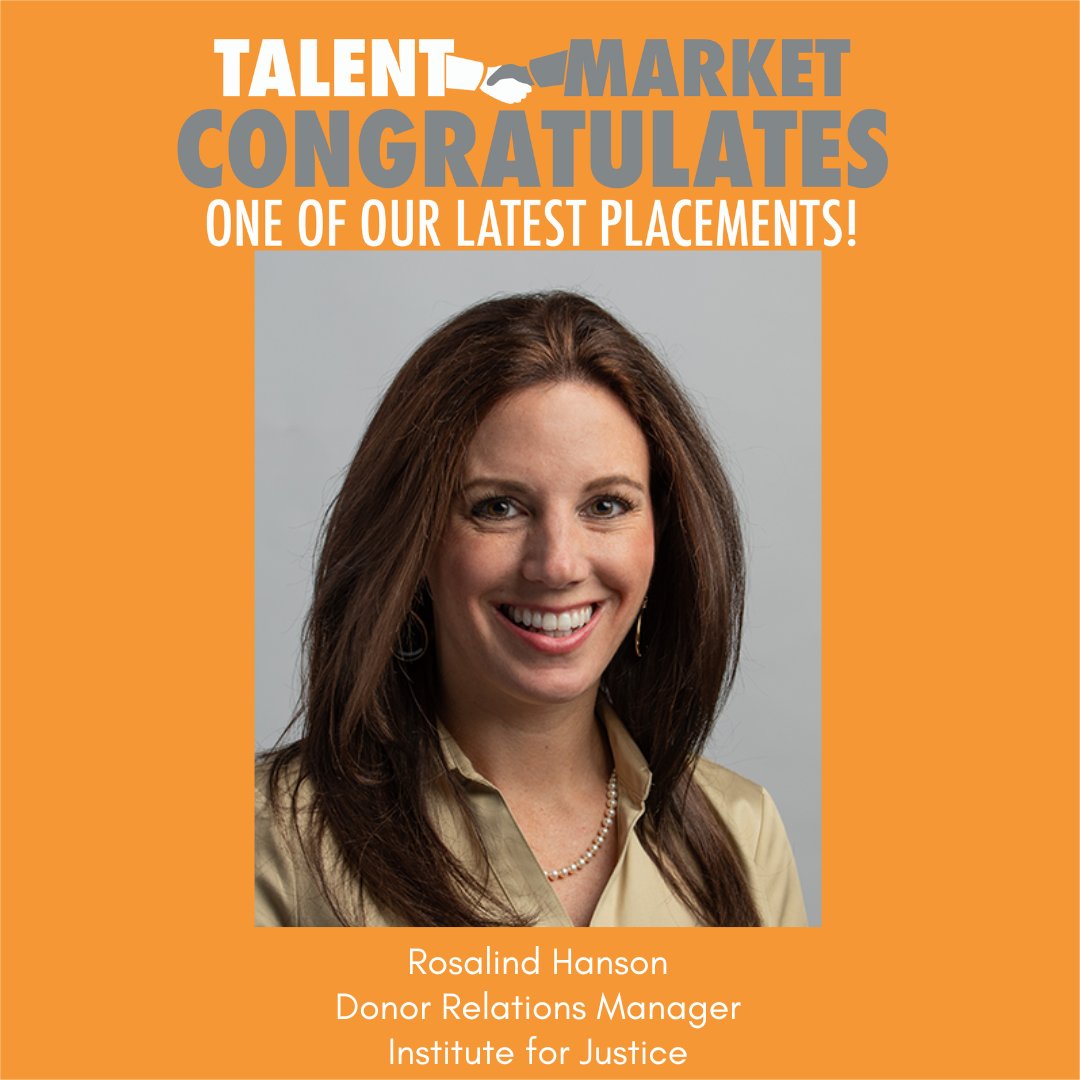 TalentMarket's tweet photo. 🎉🎉Congratulations to recent Talent Market placement, Rosalind Hanson, for joining @IJ as their Donor Relations Manager!🎉🎉
#talentmarketplacement #libertyjob #developmentjob #fundraisingjob #WashingtonDC https://t.co/jNQJhQnq8i