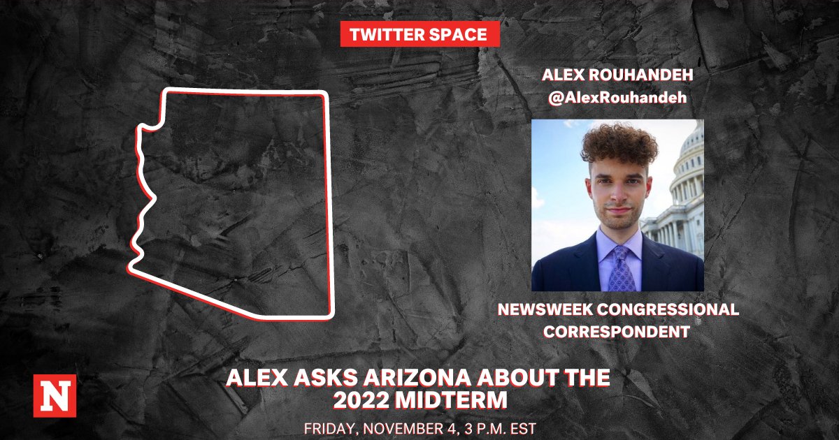 Happy Friday! Join me on the @Newsweek Twitter Space today at 3:00 p.m. ET where we'll discuss the Arizona midterms. We'll be unpacking recent instances of alleged voter intimidation and top issues driving Senate candidates @bgmasters and @CaptMarkKelly. twitter.com/i/spaces/1dRKZ…