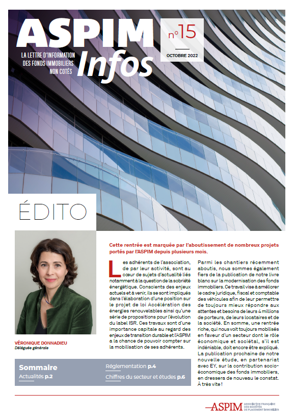 📰 L'ASPIM a le plaisir de vous présenter la Lettre d'information des #fondsimmobiliers non cotés n°15.
 
Vous y retrouverez les dernières actus réglementaires, #ISR ainsi que les chiffres clés du semestre.

👉 bit.ly/3U4fT8h