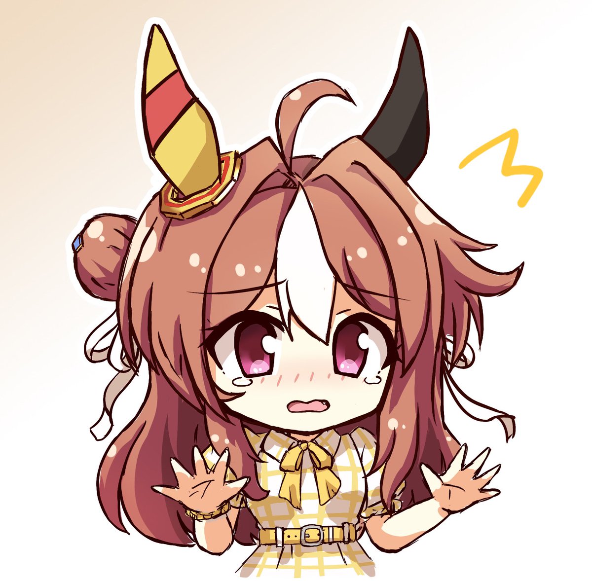 1girl solo horse ears animal ears hair bun brown hair ahoge  illustration images