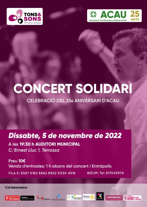 ACAU celebra el 25è aniversari amb un concert de <a href="/tonsisonsTG/">Tons & Sons</a>. Serà aquest dissabte a l'<a href="/AuditoriTRS/">Auditori Terrassa</a> terrassadigital.cat/acau-celebra-e… #Terrassa