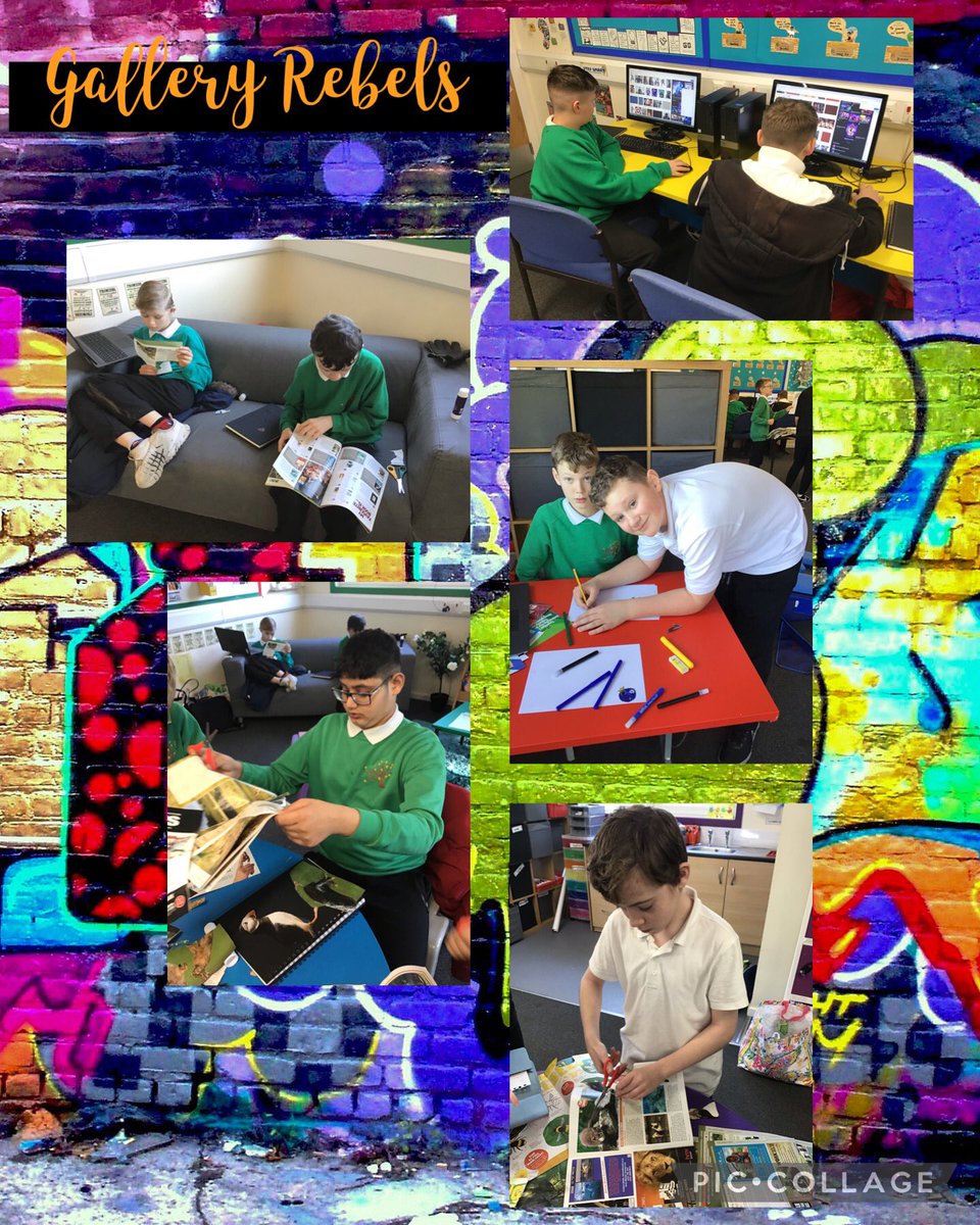 AbbeysU2's tweet photo. Our engage phase for #GalleryRebels. Fantastic art work, exploring collages and imagery. Miss Tapp and Carly were so impressed with our independence ๐จ https://t.co/asKujtxEjk