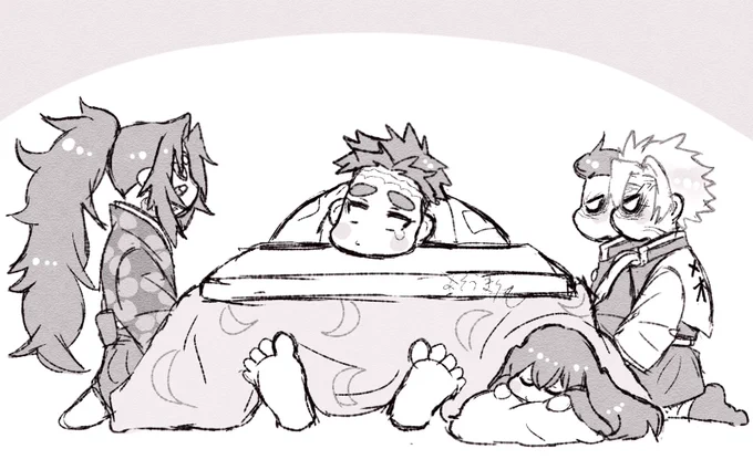 🍃&🍉((ぜってェ負けねえッッ!!!))
📿(さむい……)
🌫️(。-ω-)zzz
🌙「………(やりおる…)」

本日の勝👊負。
足を崩したら負け。 
