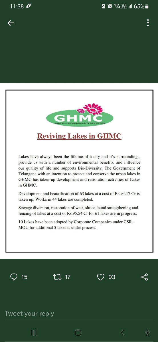 bvrkn's tweet photo. @GHMCOnline @rao_msv @TelanganaPCB @KTRTRS @BTR_KTR @zckukatpally Any chance Yellammakunta lake, Kukatpally can be taken under this Reviving Lakes program?
@GHMCOnline @KTRTRS @BTR_KTR @zckukatpally @CommissionrGHMC 
I am continuously tweeting on the same issue since one year and unfortunately no use. Very unfortunate. https://t.co/J9JX3m6Sy9