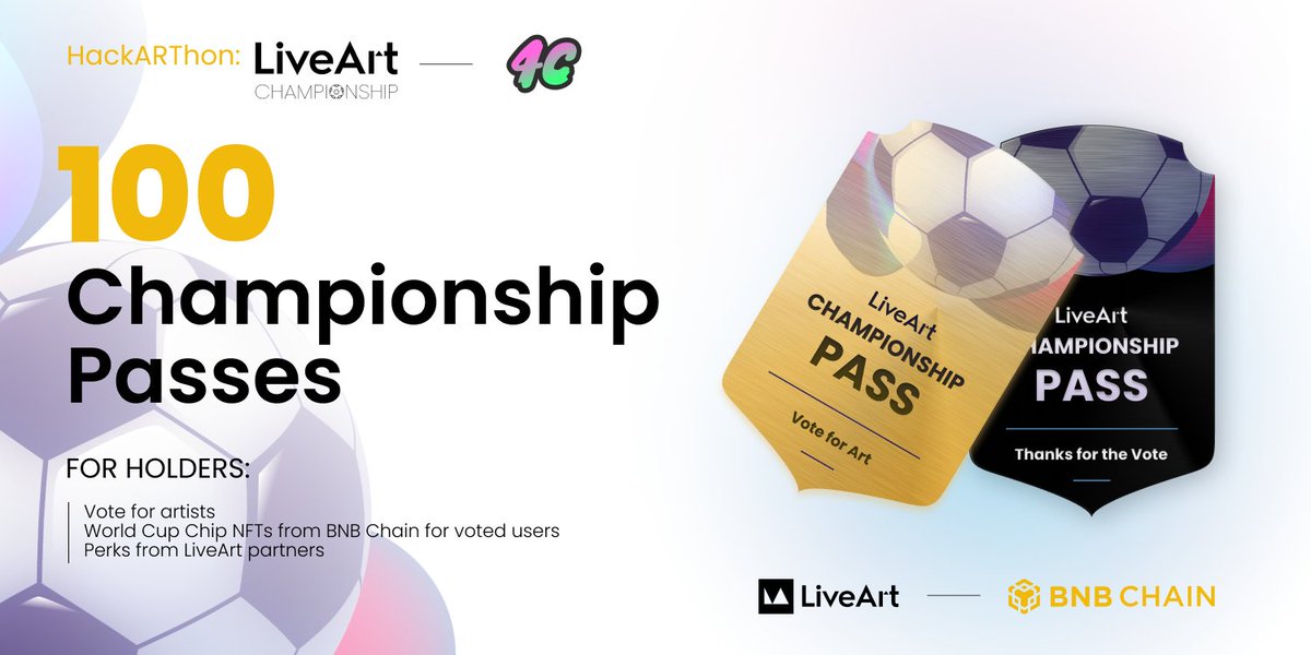 labs_4c's tweet photo. @labs_4c X @LiveArtX 
100 LiveArt Championship Passes #Giveaways  
 
Vote for #ChampionshipOnBNBChain artists
Active voters will get a secret gift 🎁 from @BNBCHAIN #NFTGiveaway
 
🎫 Get a Pass for voting here: https://t.co/MWZeubc3UT
🧩 Details: https://t.co/Mc8StVTFtd https://t.co/xhvYYyDa3a