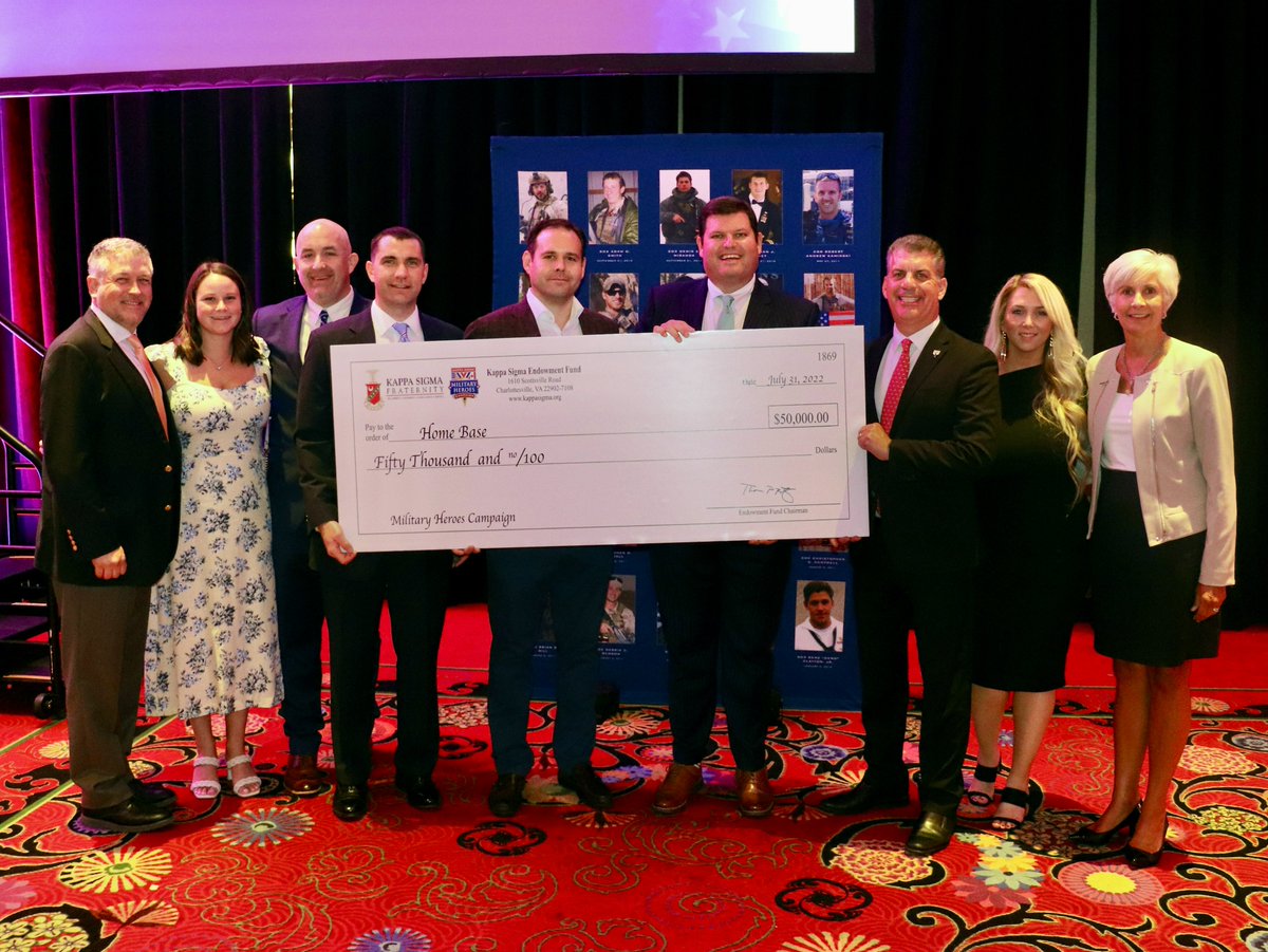 The Kappa Sigma Fraternity and our Military Heroes Campaign presented a check for $50,000 to <a href="/homebaseprogram/">Home Base</a>, a National nonprofit dedicated to healing the invisible wounds of war for Veterans, Service Members &amp; their Families! 💯💰 #kappasigmacares #KappaSigmaMHM