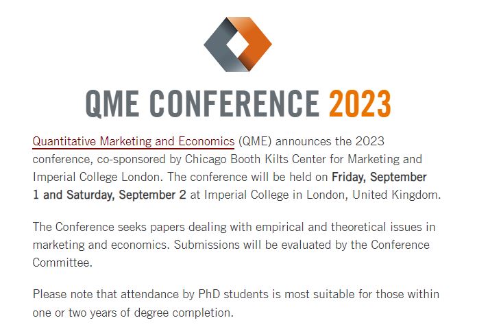 We are excited to announce that the 2023 QME conference will held at Imperial College London on September 1st &amp; 2nd 2023. 

Mark you calendars and see you in London!