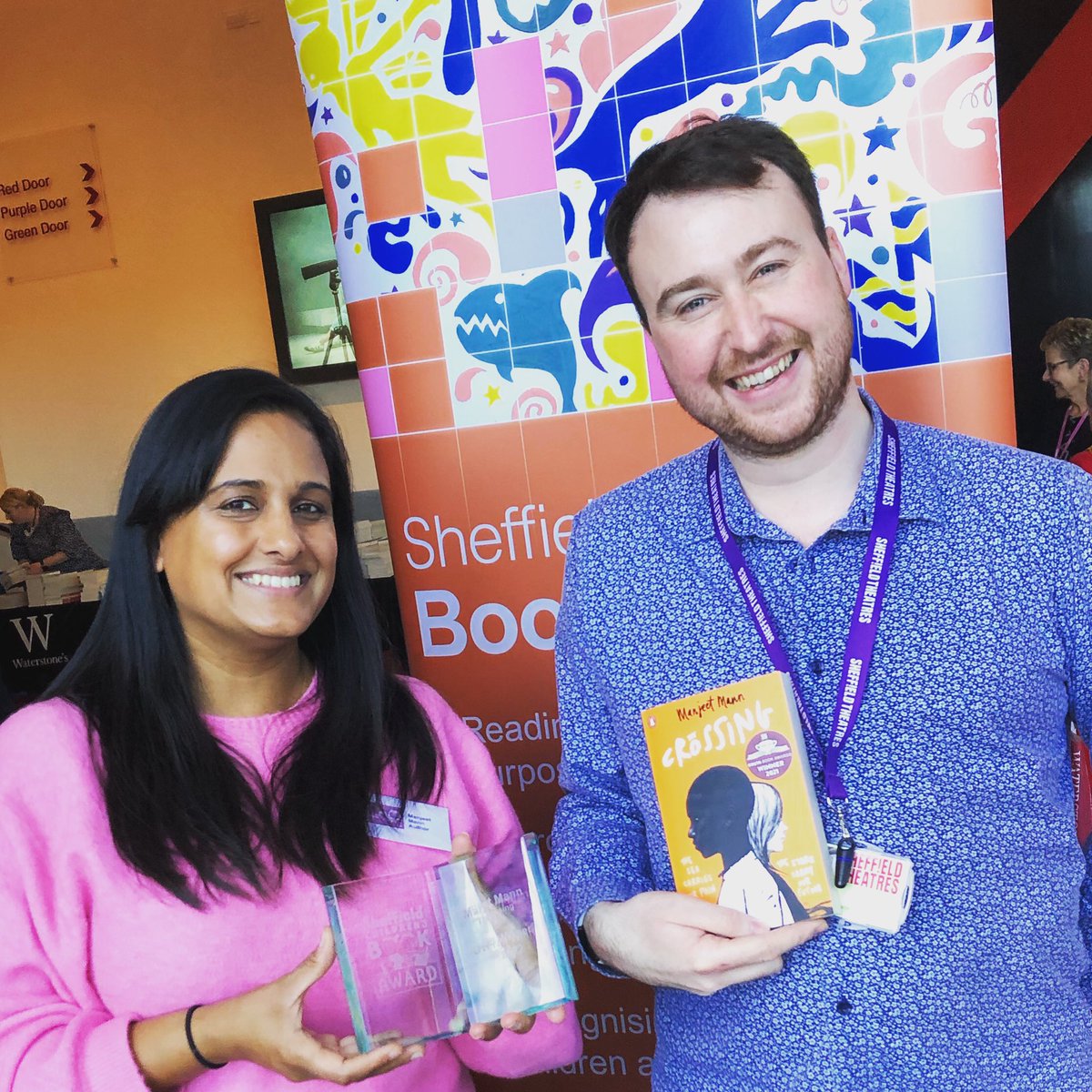 SamuelErskine's tweet photo. Congrats @ManjeetMann winning the Sheffield Children’s Book Award 2022 #TheCrossing was voted by young people of Sheffield who all got to meet their favourite authors and illustrators for signed copies today at @crucibletheatre thank you @shefflibraries @waterstones #SCBA22 https://t.co/011Owh93E4
