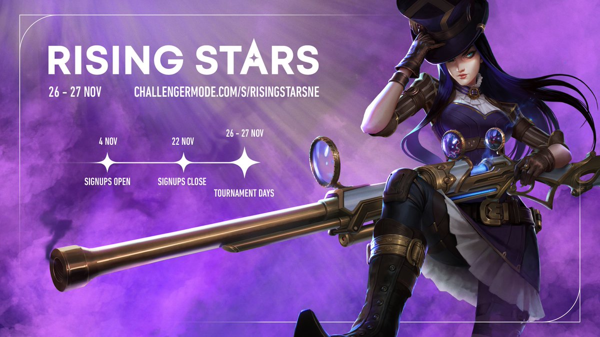 League of Legends // UK, IE & Nordics (@lolukn) on Twitter photo We're excited to launch our new FEMALE ONLY tournament ⭐️ RISING STARS! ⭐️
Get your teams together and signed up before 22 November and follow <a href="/RisingStarsNE/">RisingStarsNE</a> 💫 for more details!
More info ➡️ bit.ly/RisingStarsNE5 We're excited to launch our new FEMALE ONLY tournament ⭐️ RISING STARS! ⭐️
Get your teams together and signed up before 22 November and follow <a href="/RisingStarsNE/">RisingStarsNE</a> 💫 for more details!
More info ➡️ bit.ly/RisingStarsNE5