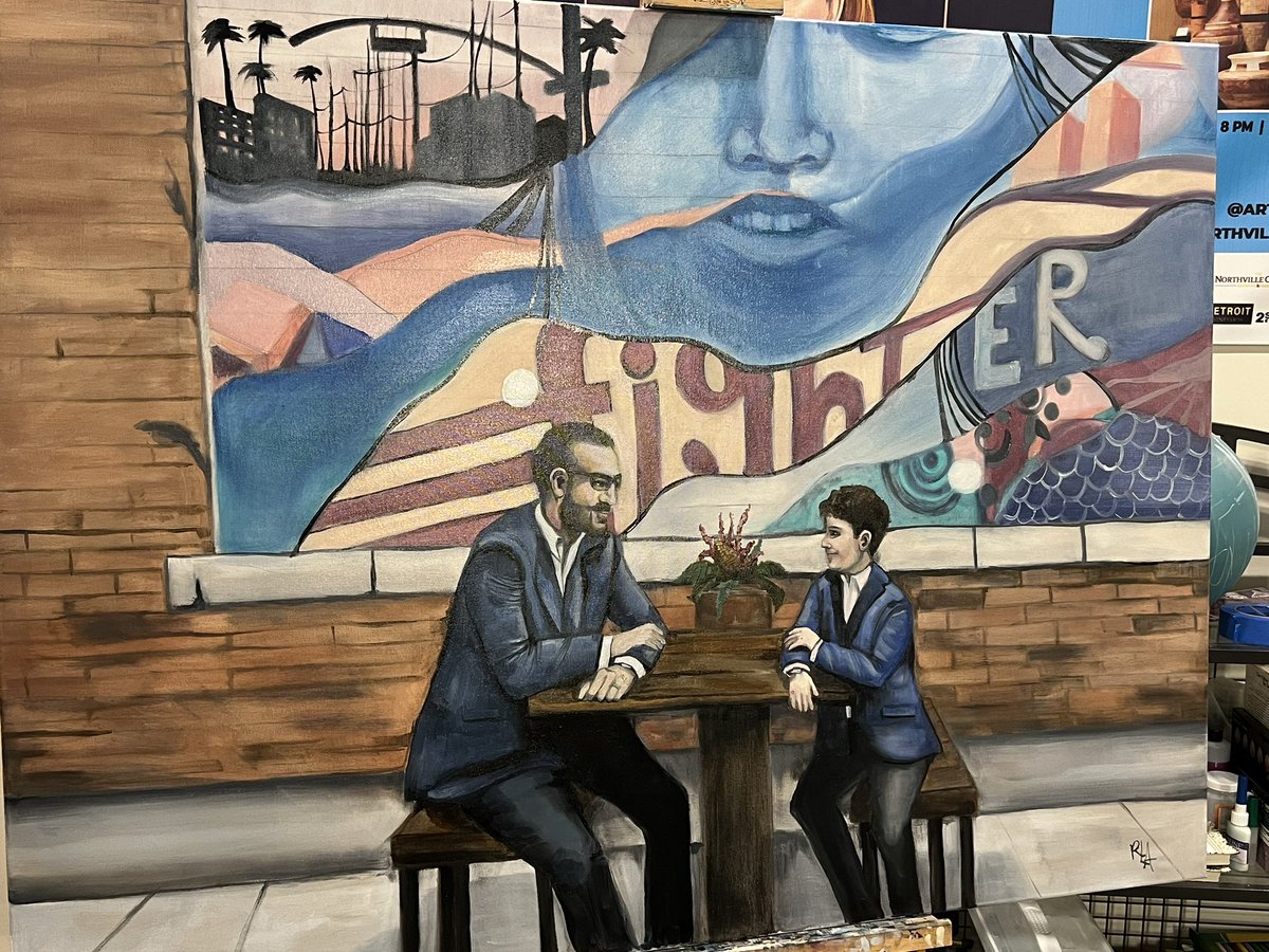 I try to paint something each year on my birthday and this year I was “commissioned” by <a href="/RandyAwdish/">Randy Awdish</a> to create a large scale oil painting for his new office. 
In front of the Tristan Eaton Mural in Detroit. ♥️