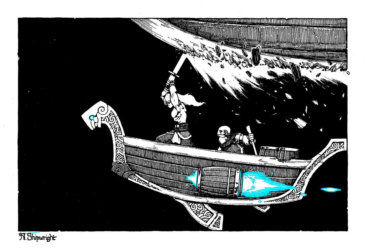 ShipwrightA's tweet photo. In the Age of Space Discovery, there were warriors called the Dragon Breakers among the Vikings of the Northern Galaxies.

They ride on small attack ships, and destroy the enemy's hull with a sword and their strong body. https://t.co/CWnO801GfI