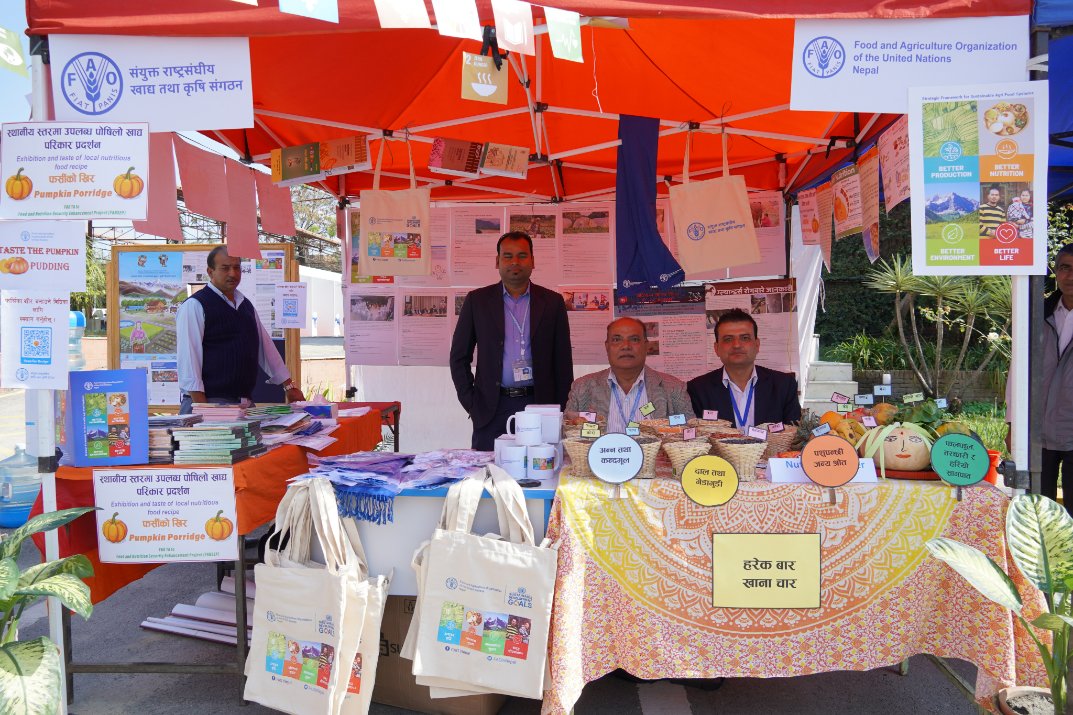 FAONepal's tweet photo. We are grateful to all #invitees #delegates for visiting the stall of @FAOinNepal and giving opportunity in sharing our #interventions in #sustainable agriculture #nutritious #food products and promoting the indigenous food #PumpkinPudding.
@kenshimizu_fao 
#UNDay2022 
#ONEUN https://t.co/2dg1OQW4MN