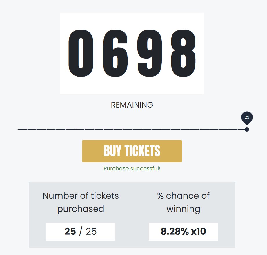 GRR !?!! 3 hours left to buy your tickets

Look over here, this lottery gives you the chance to win your XTigers and some $EGLD. The funds raised by the lottery will sweep the floor of the tigers ⚡️

Buy your tickets: Lucky1000.io

LFG tigers 🔥