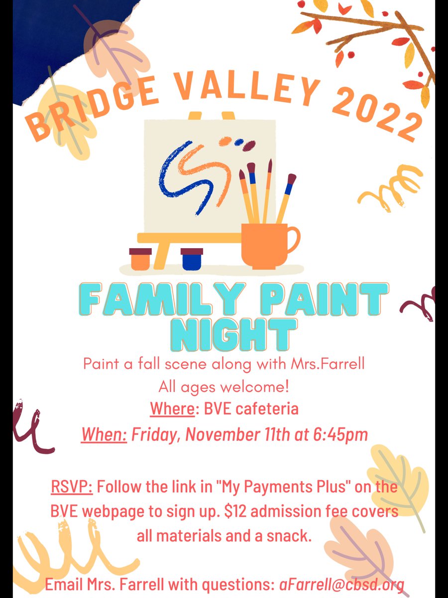 One week until <a href="/CBBridgeValley/">Bridge Valley Elem</a> paint night!! I can’t wait to get creative with our Trailblazers and their families!