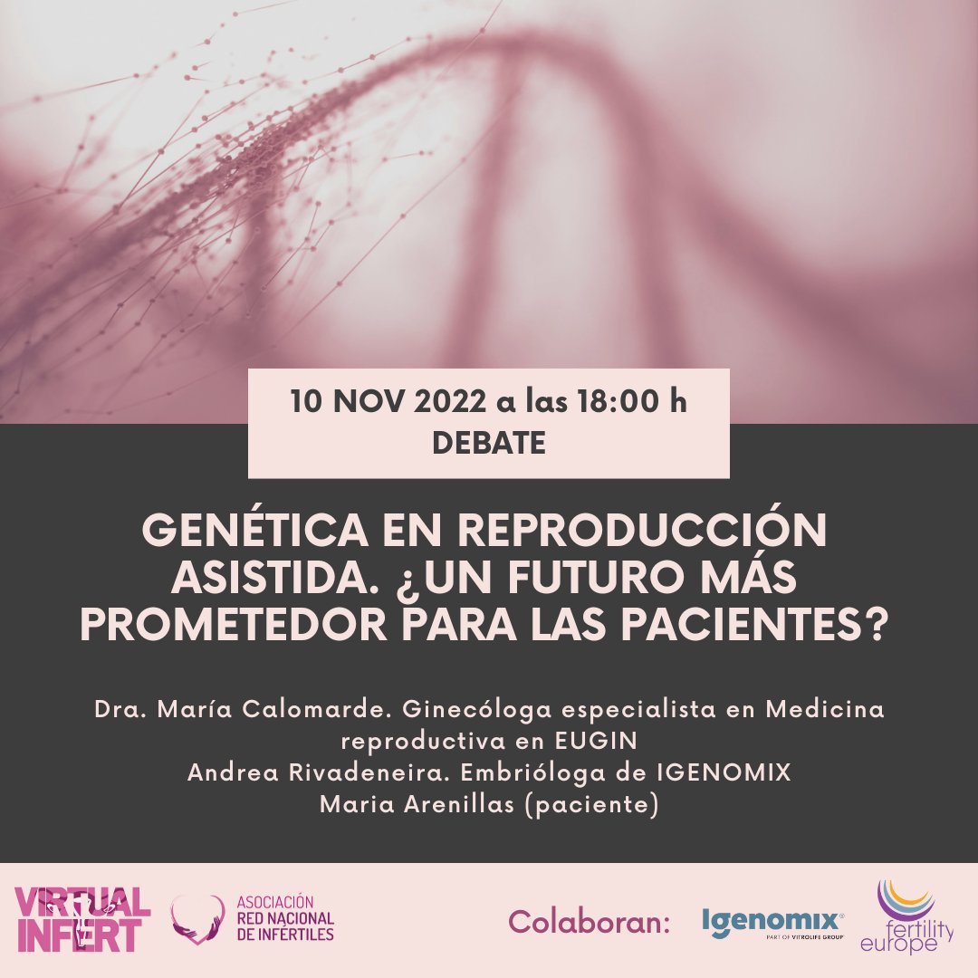 Ven a aprender un poquito más sobre estos temas que se tratarán en los debates de la #virtualinfert2022!!

Este año participan: <a href="/IVIclinics/">IVIclinics</a> <a href="/FIVValencia/">FIVValencia</a> <a href="/DraAnaGaitero/">Ana Gaitero 🍀</a> <a href="/FertilabBCN/">Fertilab Barcelona</a> <a href="/eugin_es/">Eugin</a> <a href="/igenomix/">IGENOMIX</a> 

¡Inscríbete y no te los pierdas!👉redinfertiles.com/inscripciones-…

#infertilpandy